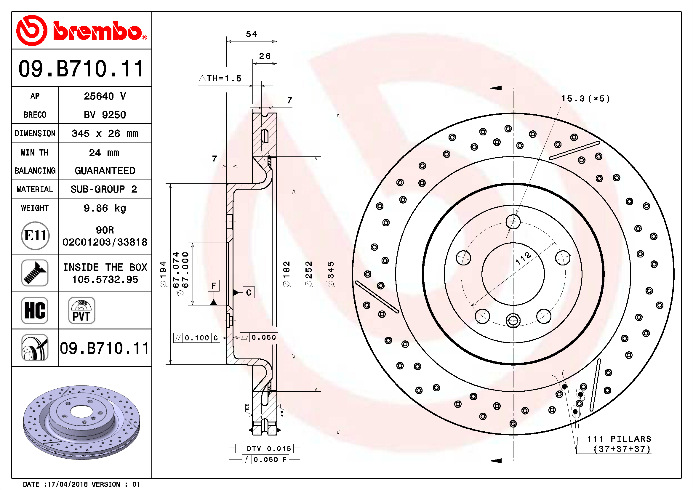 Mercedes Brembo Disc Brake Rotor - Rear (345mm) 1664230512